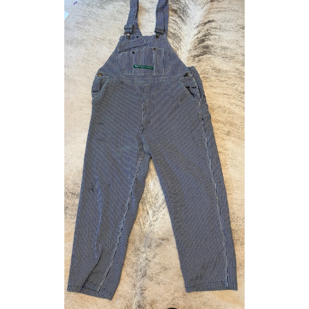Key Imperial Hickory Conductor Striped Blue Overalls Distressed Size W 40 L 29